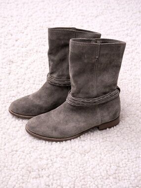 Frye Gray Suede Mid Calf Boots Size 6 Women’s Moto Western Ankle Strap